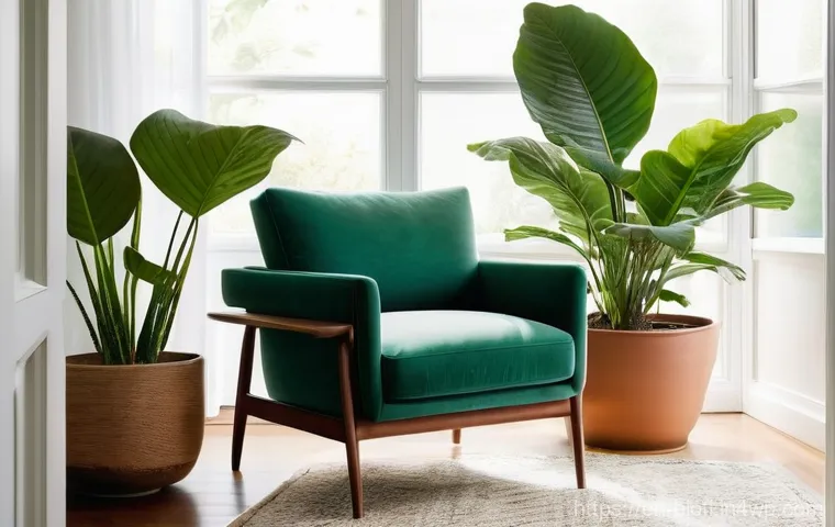 바이오필릭 주거에서의 공기 질 향상 방법 - **Prompt:** A serene, sunlit living room with a strong biophilic design influence. Soft morning ligh...