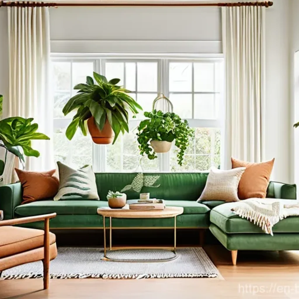 바이오필릭 주거의 비용 효율성 - **A Serene, Sun-Drenched Living Room with Maximized Natural Light and Lush Greenery.**
    *   **Des...