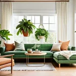 Home 9 바이오필릭 주거의 비용 효율성 - **A Serene, Sun-Drenched Living Room with Maximized Natural Light and Lush Greenery.**
* **Des...