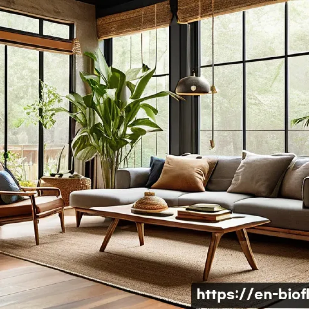 바이오필릭 주거에 대한 일반적인 오해 - A modern living room interior bathed in warm natural light streaming through large floor-to-ceiling ...