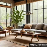 바이오필릭 주거에 대한 일반적인 오해 - A modern living room interior bathed in warm natural light streaming through large floor-to-ceiling ...