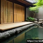 Home 21 바이오필릭 디자인의 문화적 차이 - A serene East Asian private garden featuring segmented spaces with bamboo groves, smooth river stone...